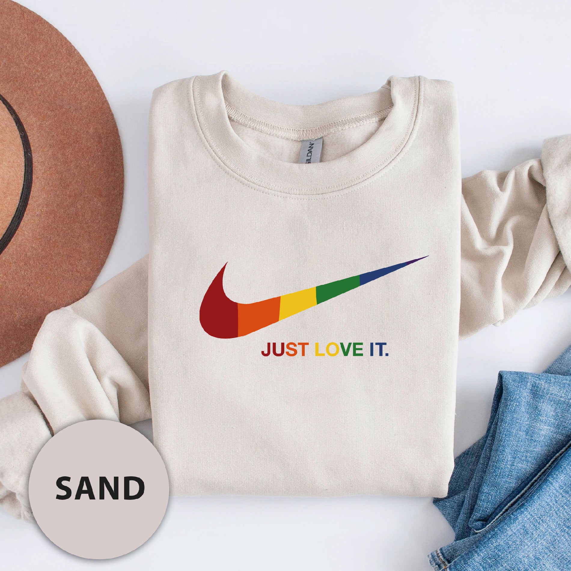 a t - shirt that says just love it with a hat next to it