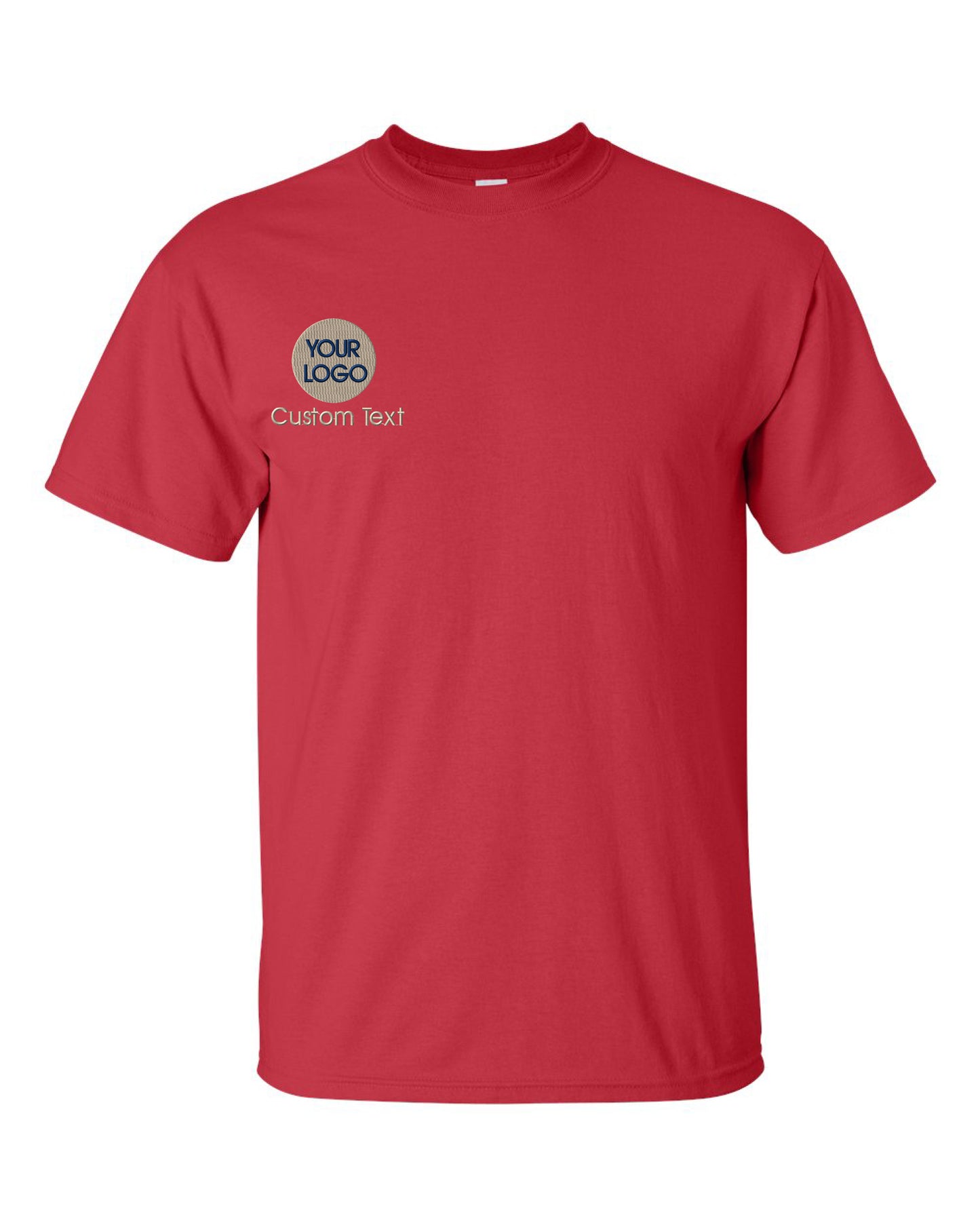 a red t - shirt with the words your logo on it