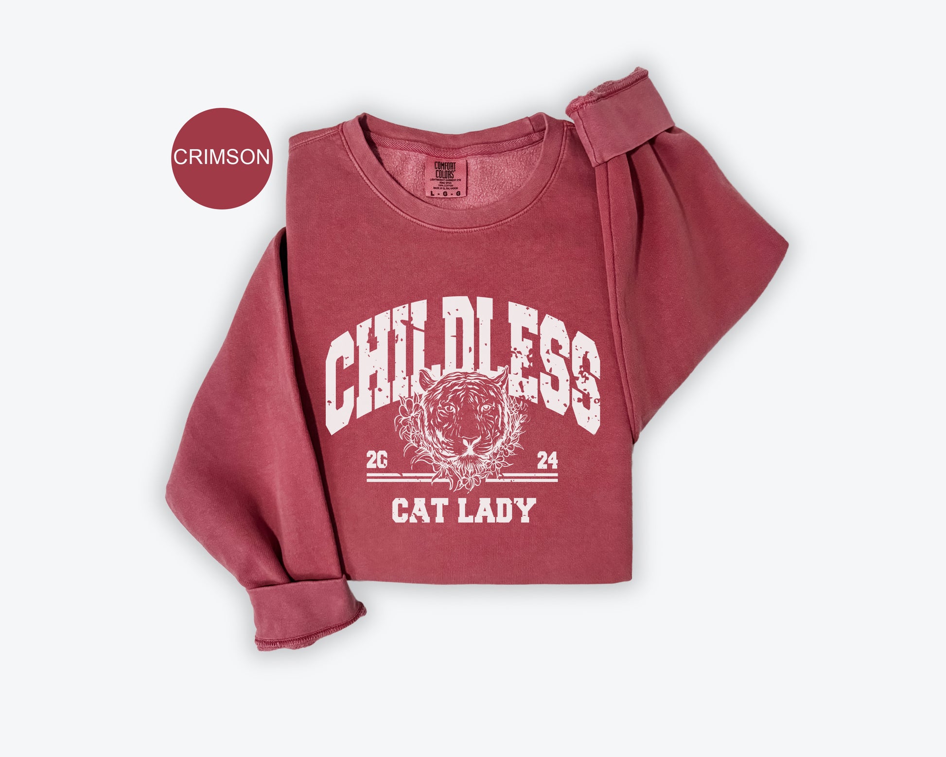 a red shirt with a cat lady on it