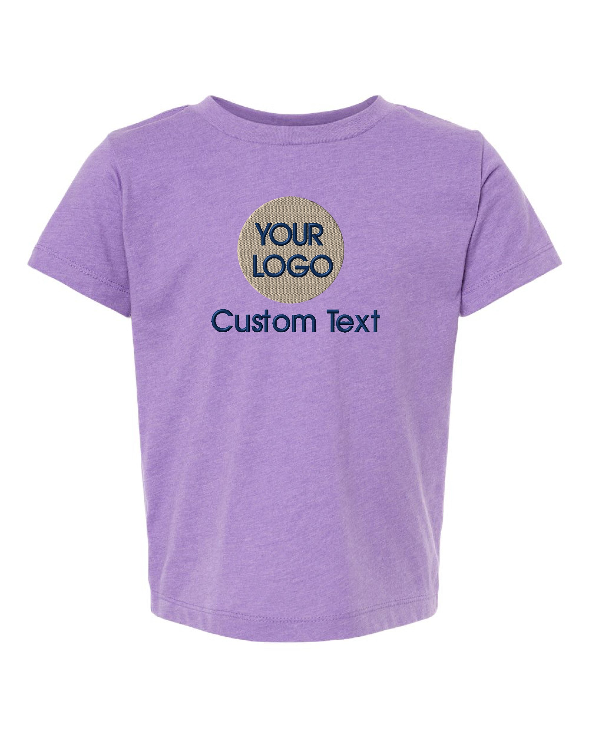 a child&#39;s purple t - shirt with the words your logo on it