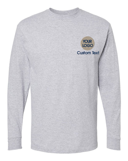 a grey long - sleeved shirt with the words custom text on it