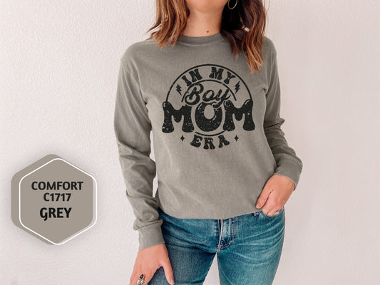 Comfort Colors Long Sleeve Shirt for Women - "In My Boy Mom Era" Design - Vintage Font - Cozy Gift for Moms