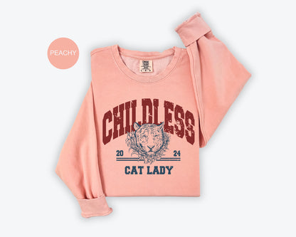 a pink shirt with a cat lady on it