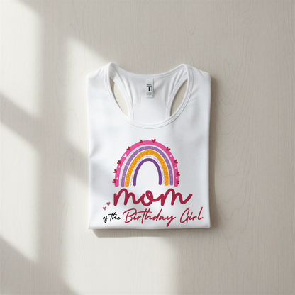 A white t-shirt with a colorful graphic design and text printed on it.