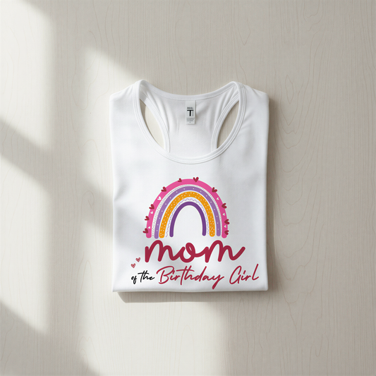 A white t-shirt with a colorful graphic design and text printed on it.