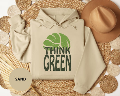 a hoodie with the words think green printed on it