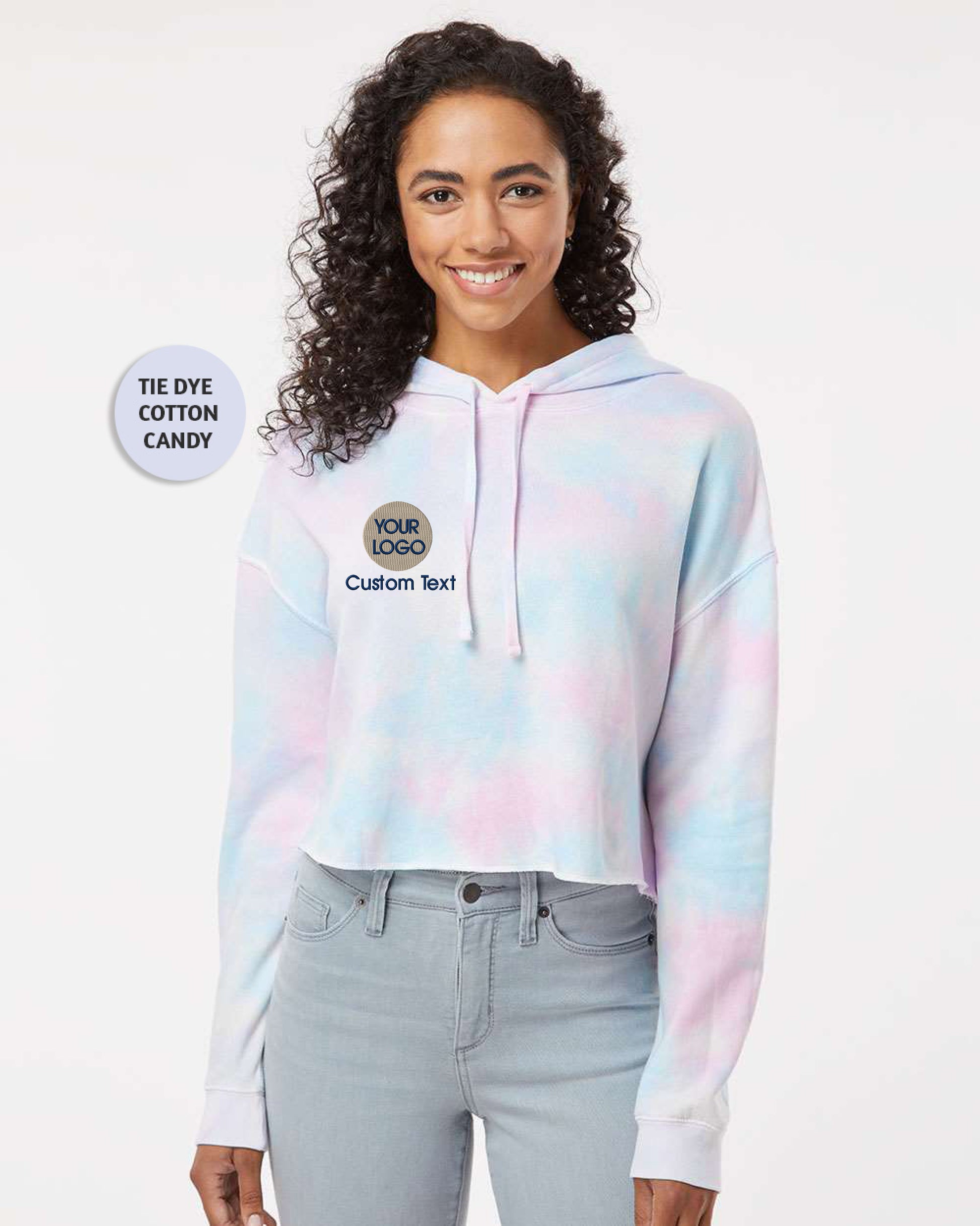 a woman wearing a tie dye hoodie