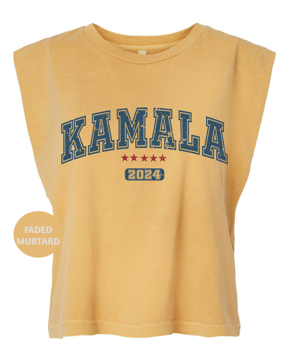 a women's yellow shirt with the word kamala printed on it