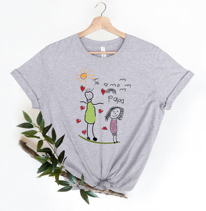 a women's t - shirt with a drawing of a woman and a child