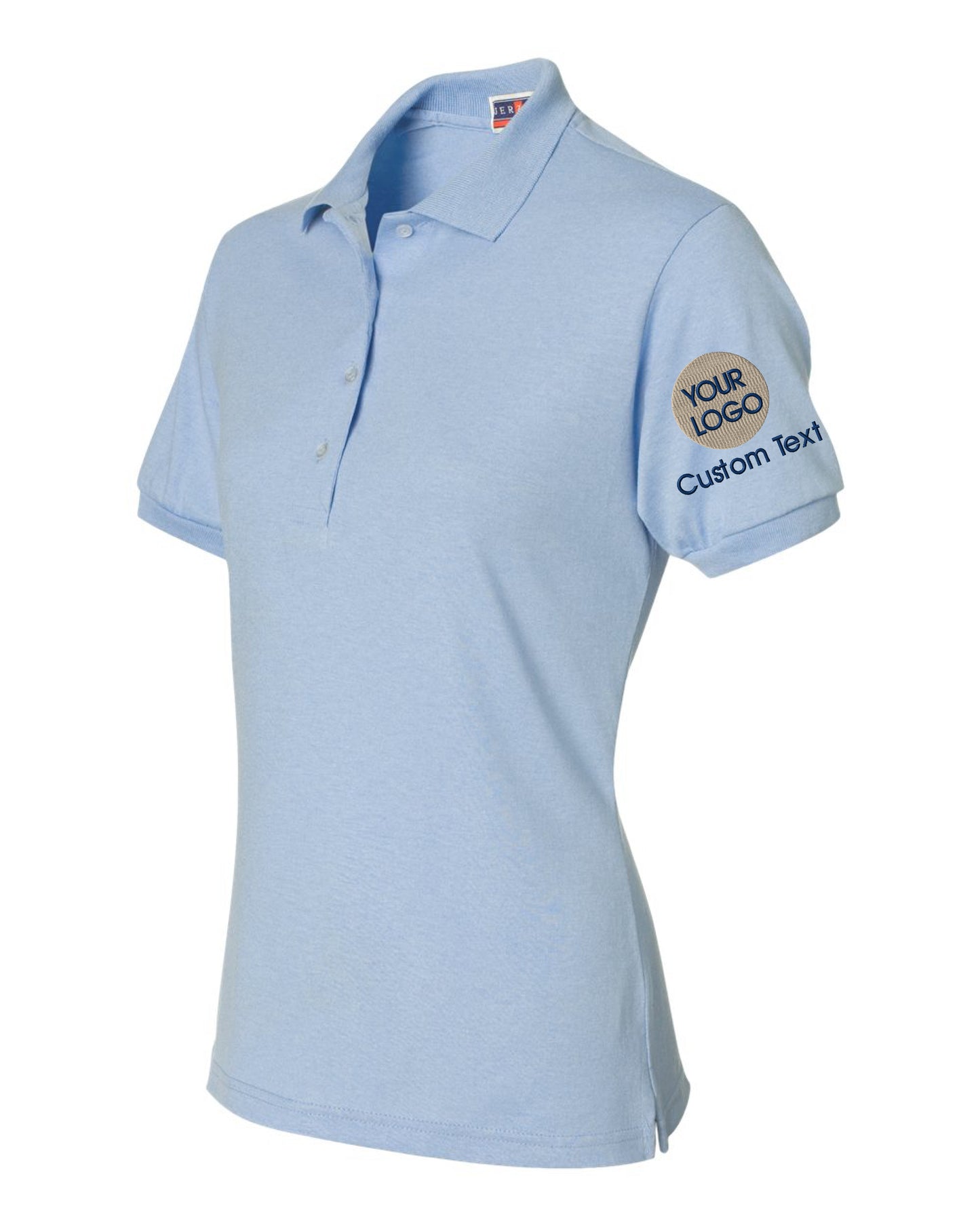 a women's polo shirt with a logo on the chest