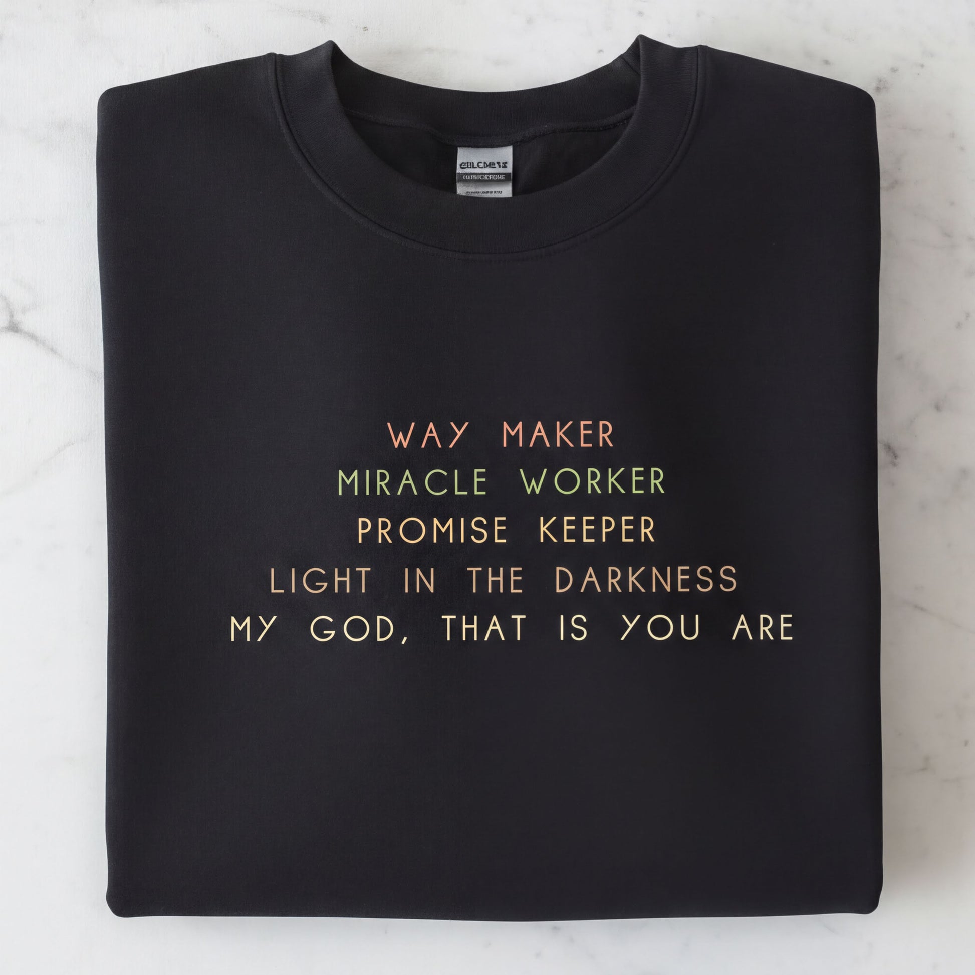 A black sweatshirt with text printed on it.