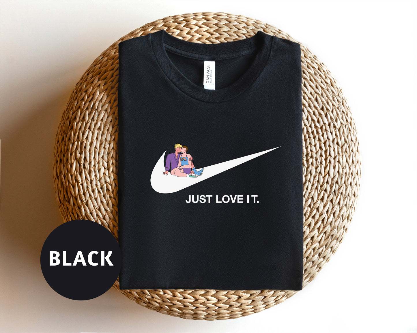 a t - shirt that says just love it on it