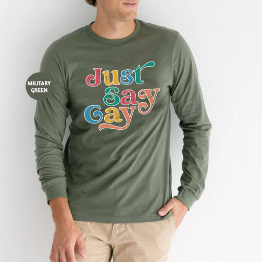 a man wearing a green shirt with the words just easy on it