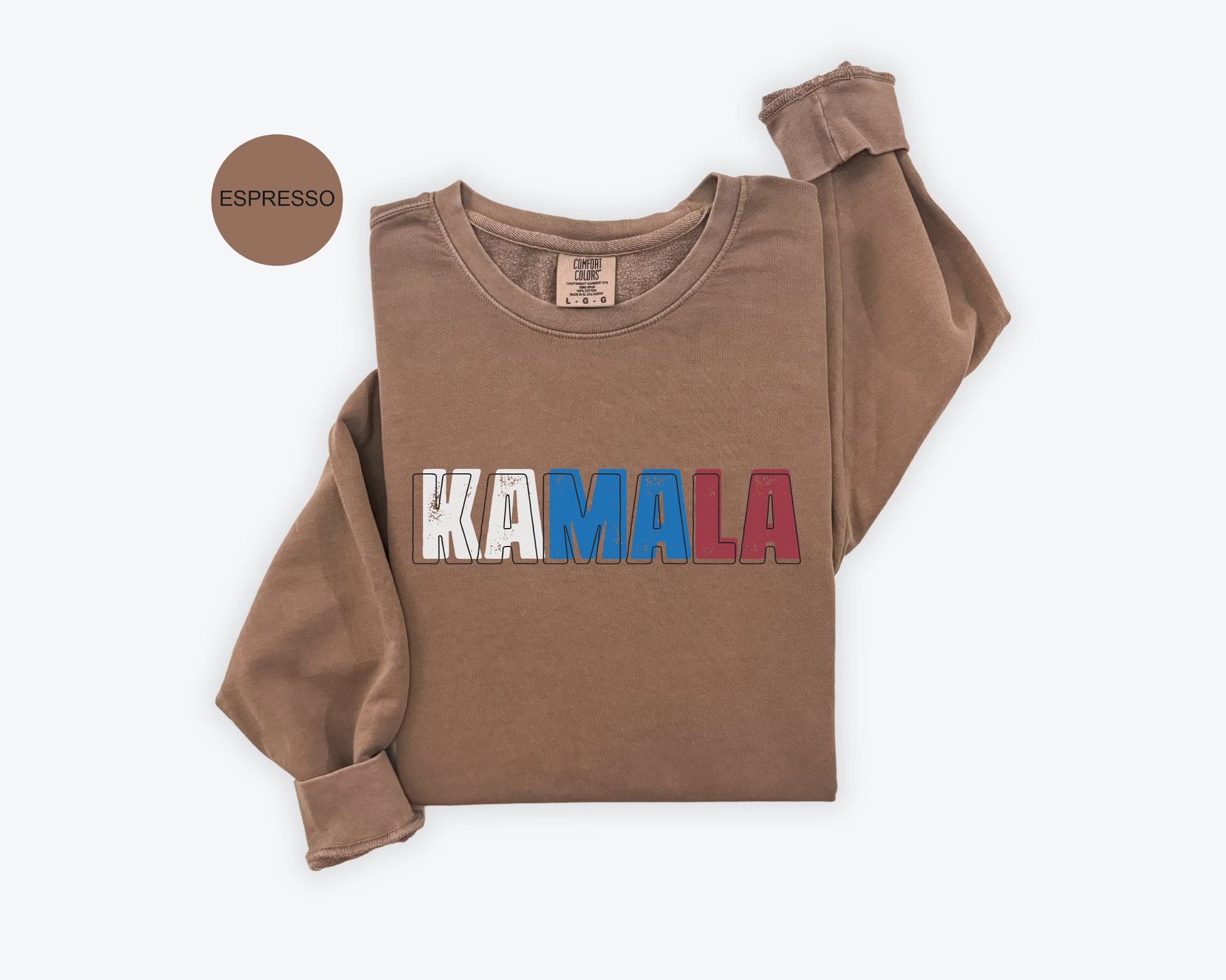 a brown sweatshirt with the word kaamala printed on it