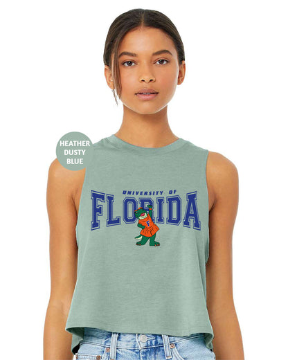 a woman wearing a tank top that says university of florida