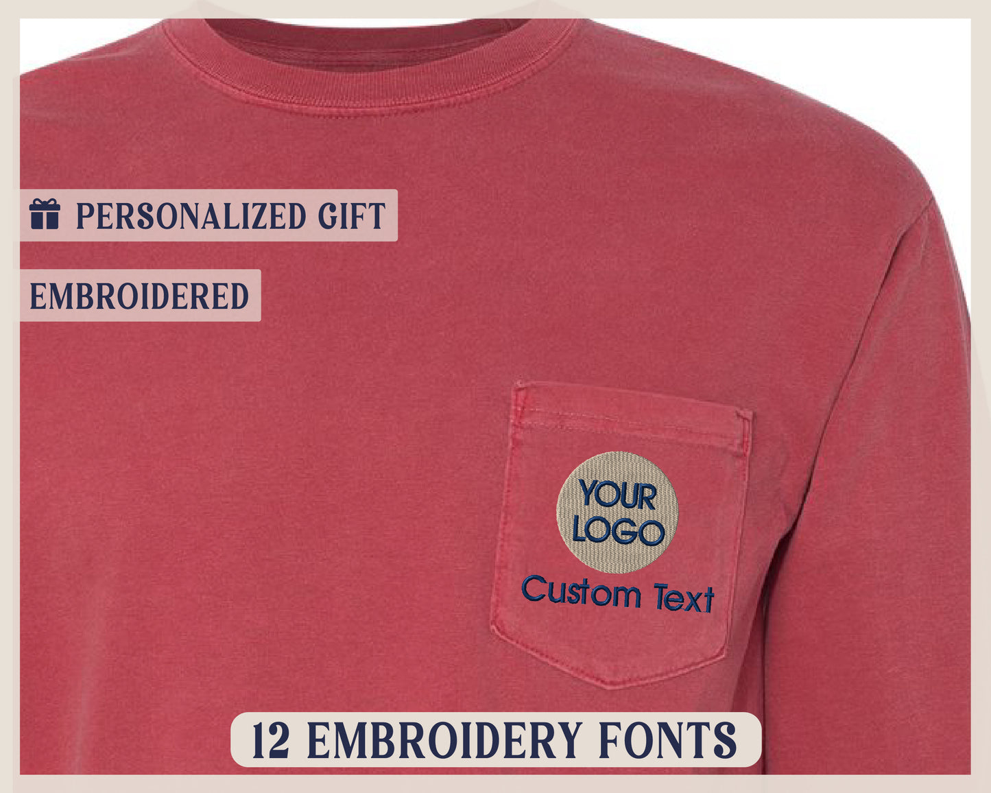 a red t - shirt with a custom logo on it