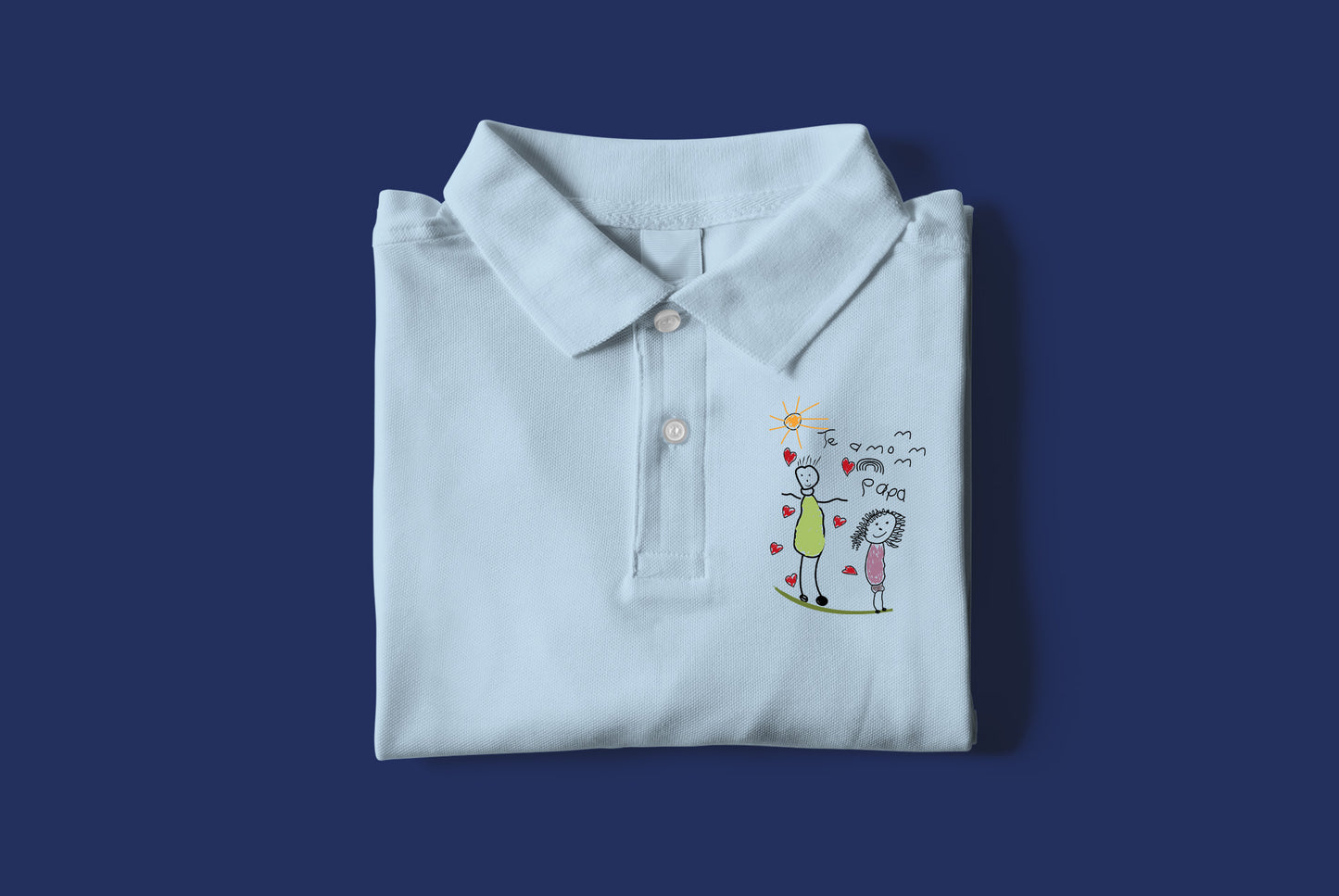 a blue polo shirt with a cartoon character on it