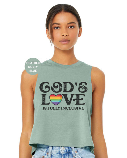 a woman wearing a tank top with the words god's love is fully ind