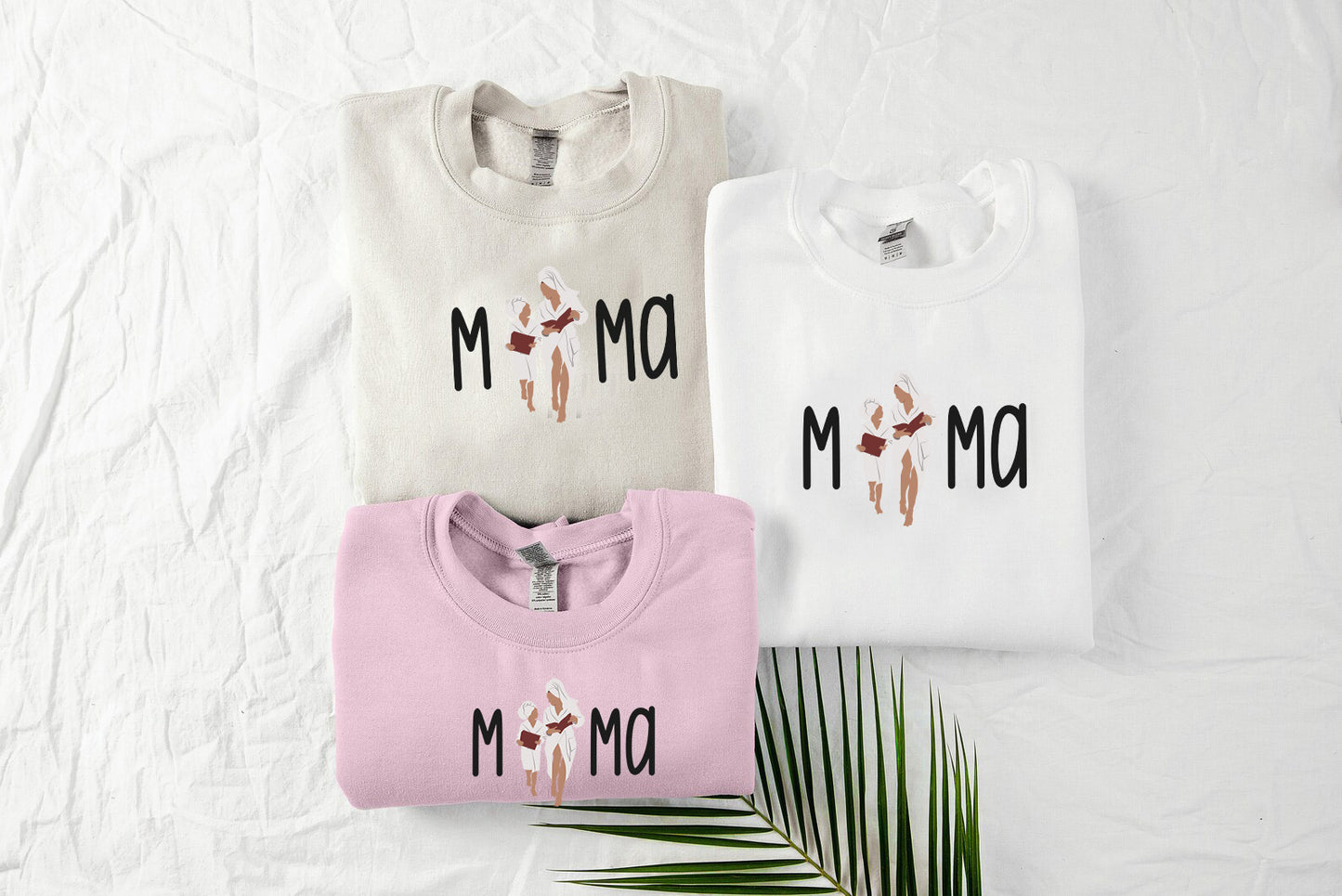 three t - shirts with the words mom and me printed on them