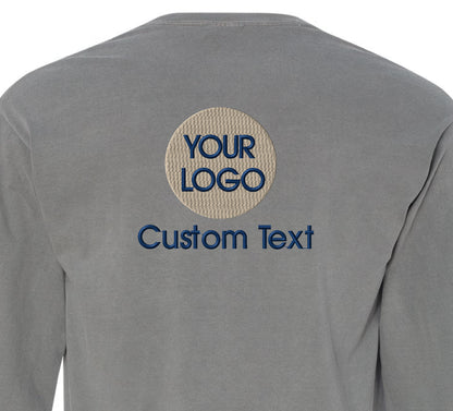 a gray long sleeve shirt with a custom text