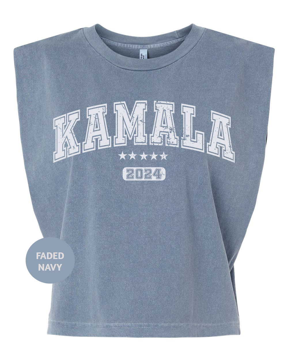 a blue shirt with the word kamala printed on it