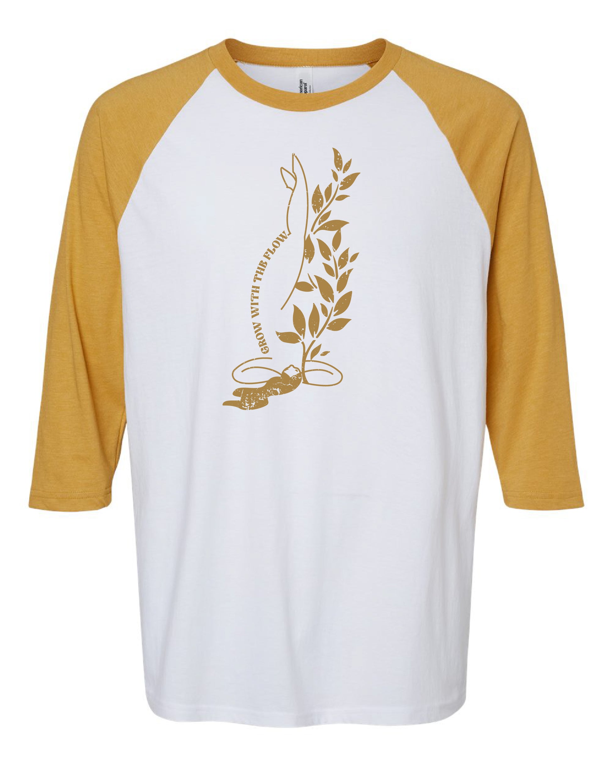 a white and yellow shirt with a design on it