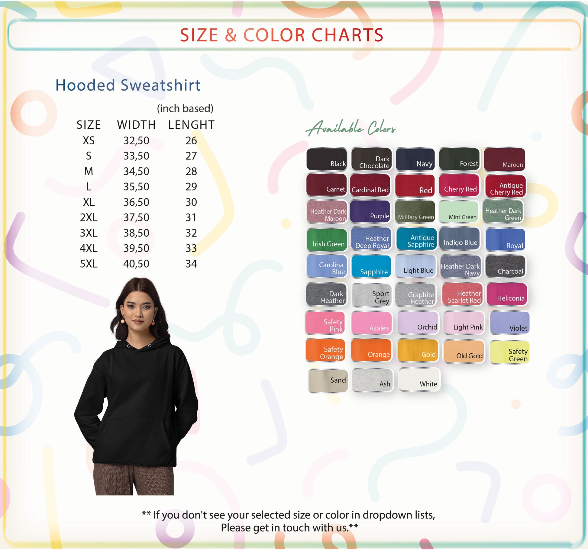 a woman standing next to a poster with a color chart