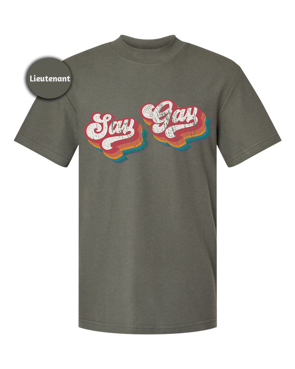 a grey t - shirt with the words stay gay on it