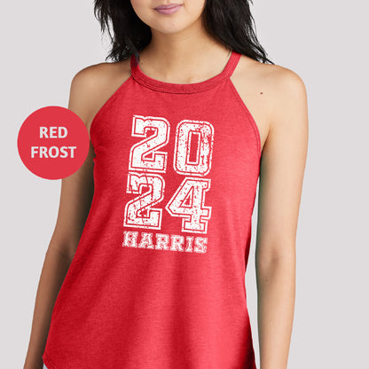 a woman wearing a red tank top with the number twenty forty forty forty forty forty