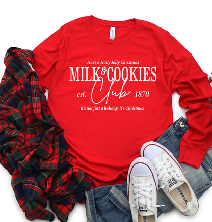 a red shirt with the words milk and cookies on it