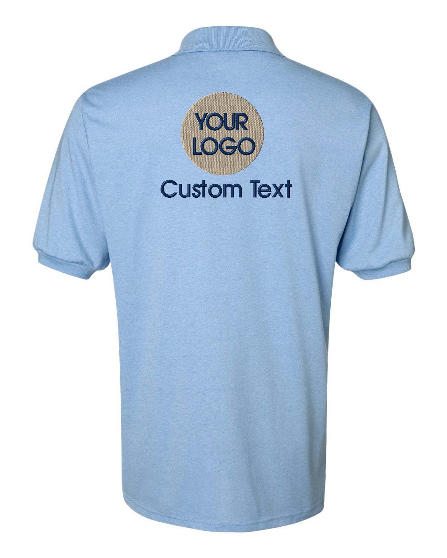 a light blue polo shirt with your logo on it