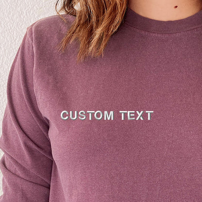 a woman wearing a purple shirt that says custom text