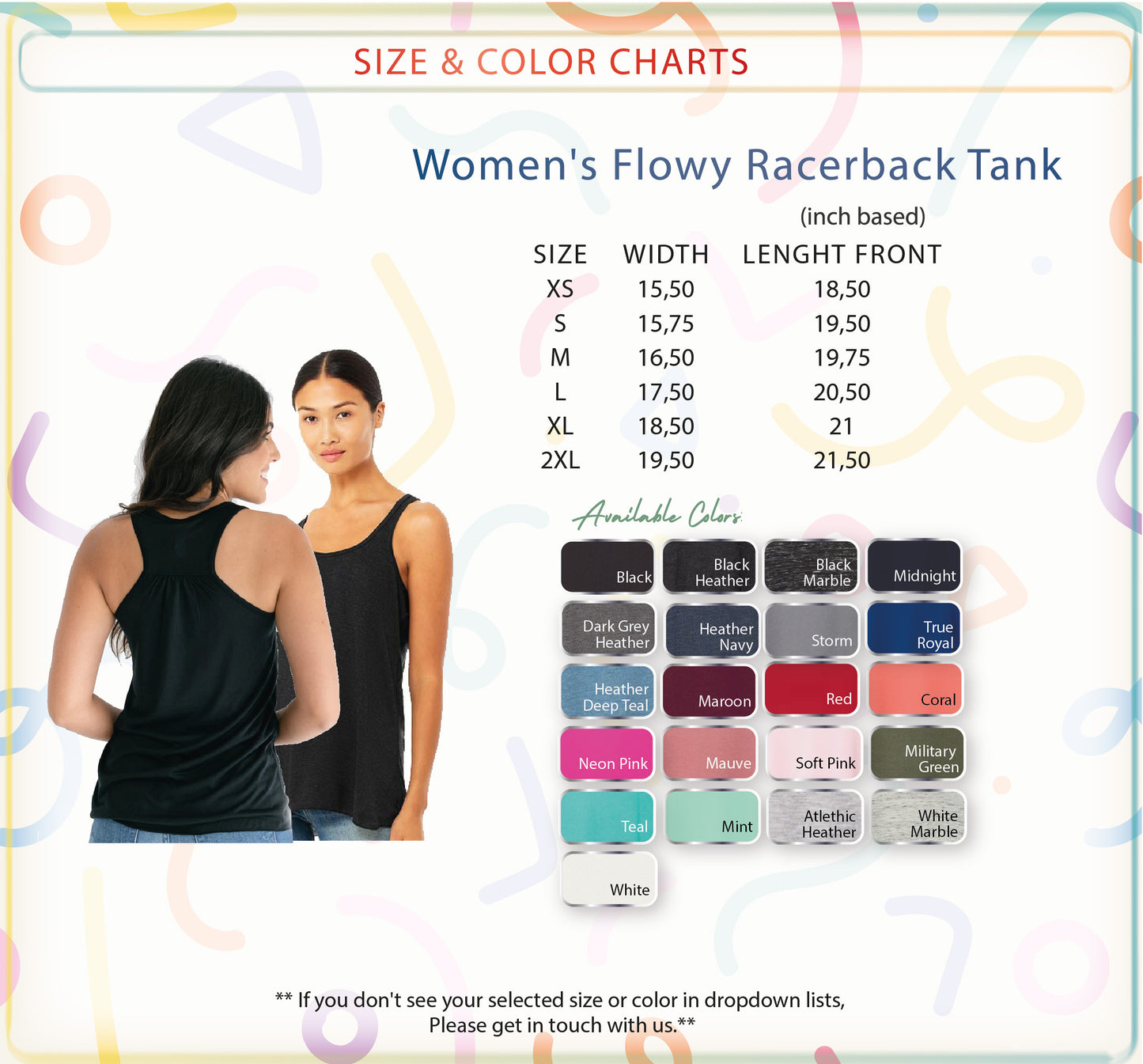 a women's flow raceback tank with different colors