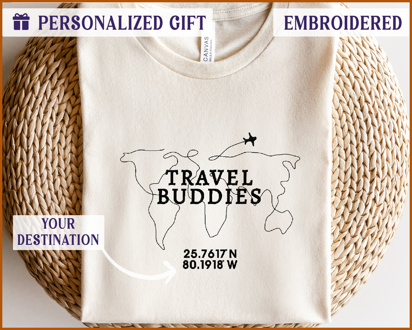 a white t - shirt with the words travel buddies on it