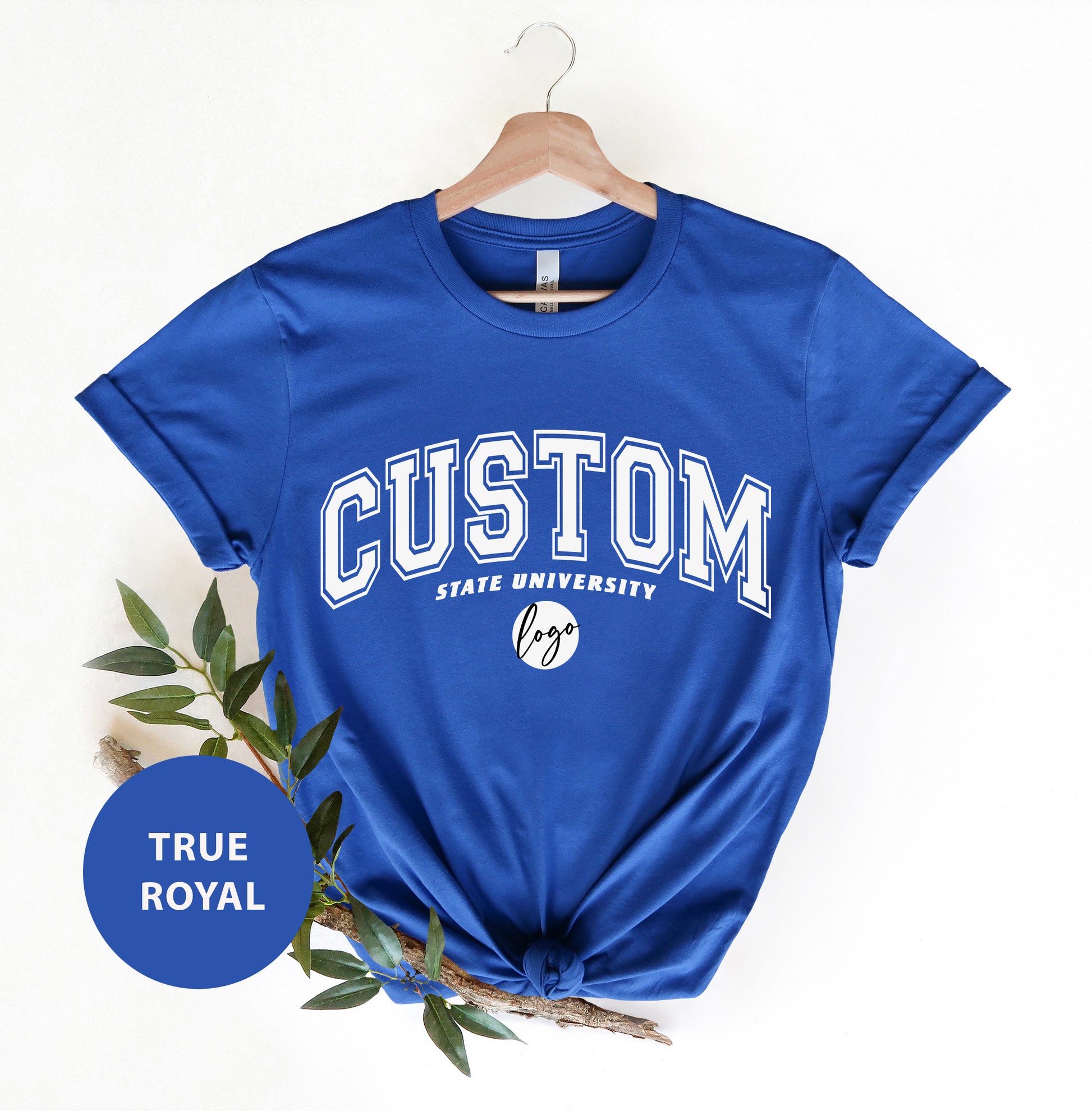 a blue t - shirt with the word custom on it