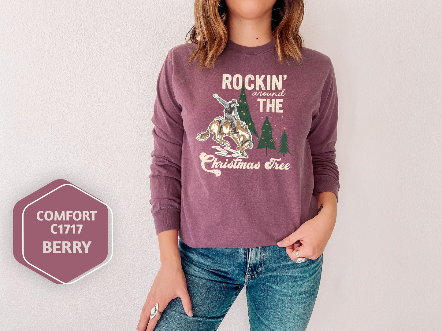 Western Christmas Long Sleeve Tee - Cowboy Holiday Shirt Gift - Vintage Style