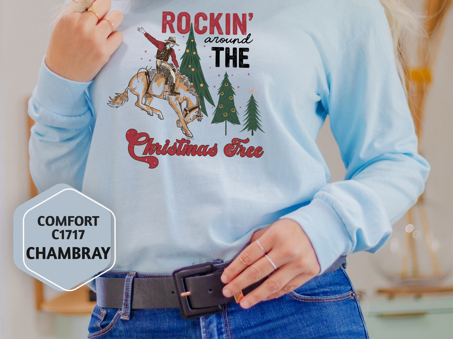 Western Christmas Long Sleeve Tee - Cowboy Holiday Shirt Gift - Vintage Style