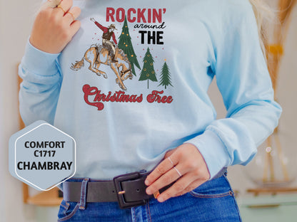 Western Christmas Long Sleeve Tee - Cowboy Holiday Shirt Gift - Vintage Style