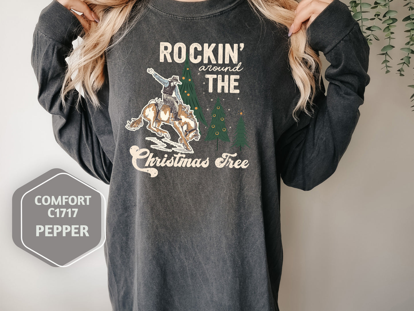 Western Christmas Long Sleeve Tee - Cowboy Holiday Shirt Gift - Vintage Style