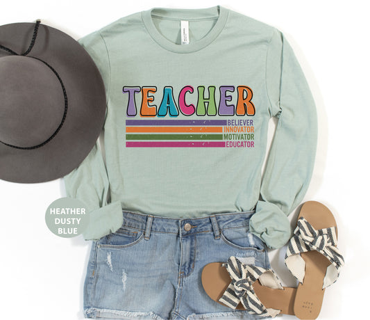 a shirt that says teacher with a hat and sandals