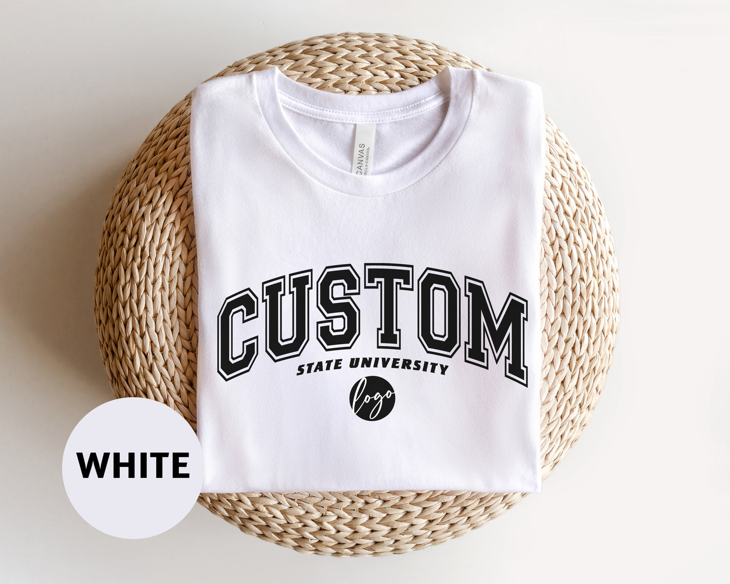 a white t - shirt with the word custom on it