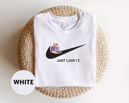 a white t - shirt with a black nike logo on it