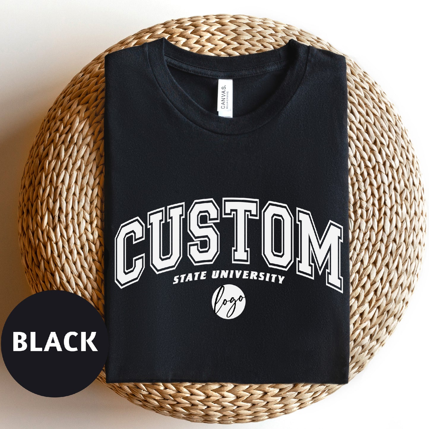 a black shirt with a custom state university on it