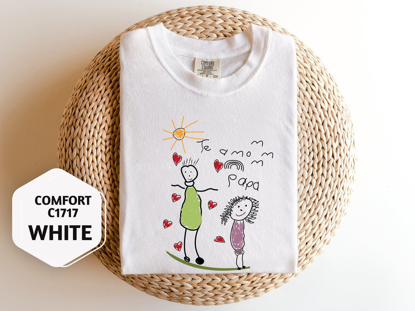 a white t - shirt with a picture of a woman and a child on it