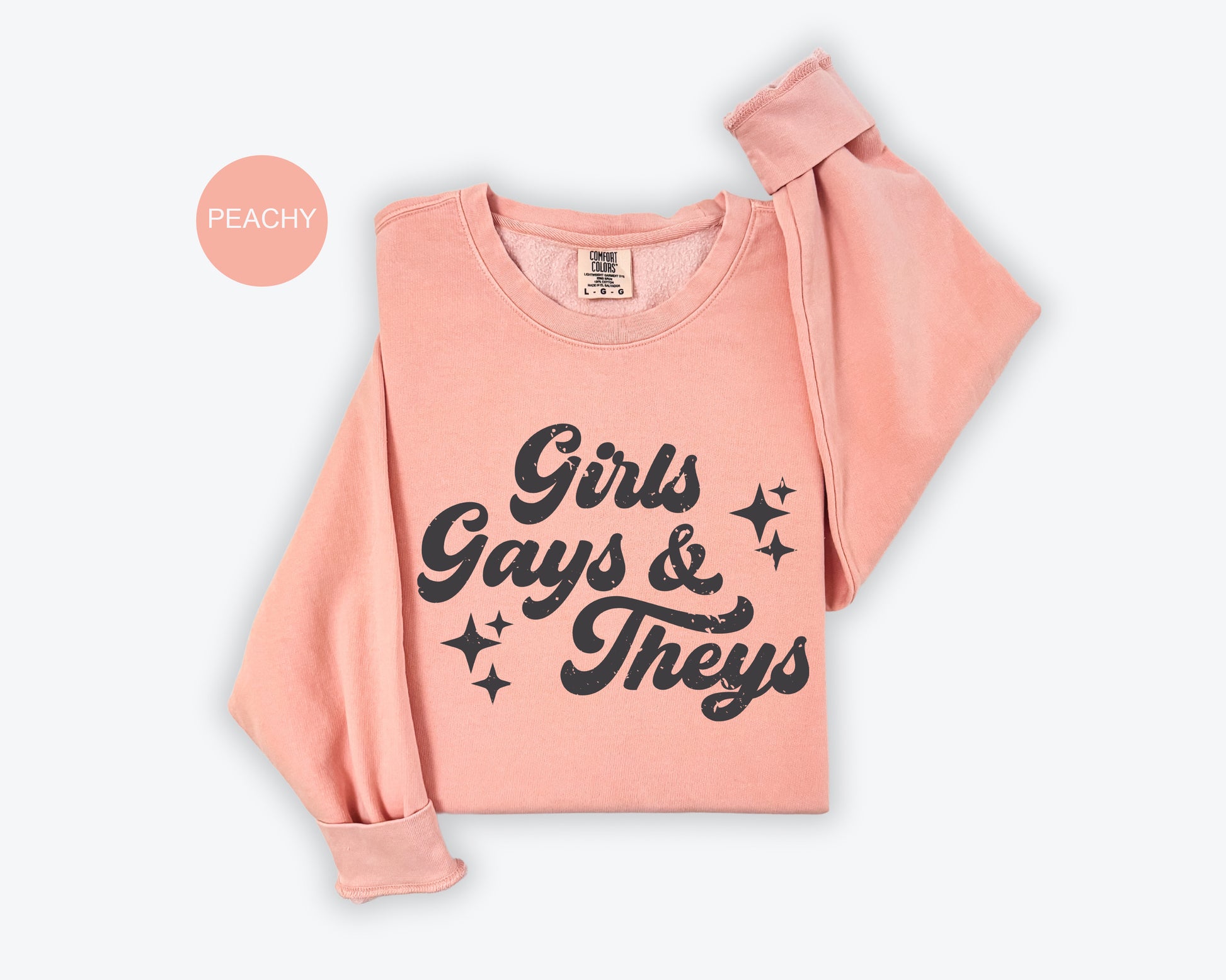 a pink shirt that says girls, guys and they