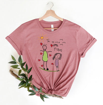 a women's t - shirt with a drawing of a woman and a child