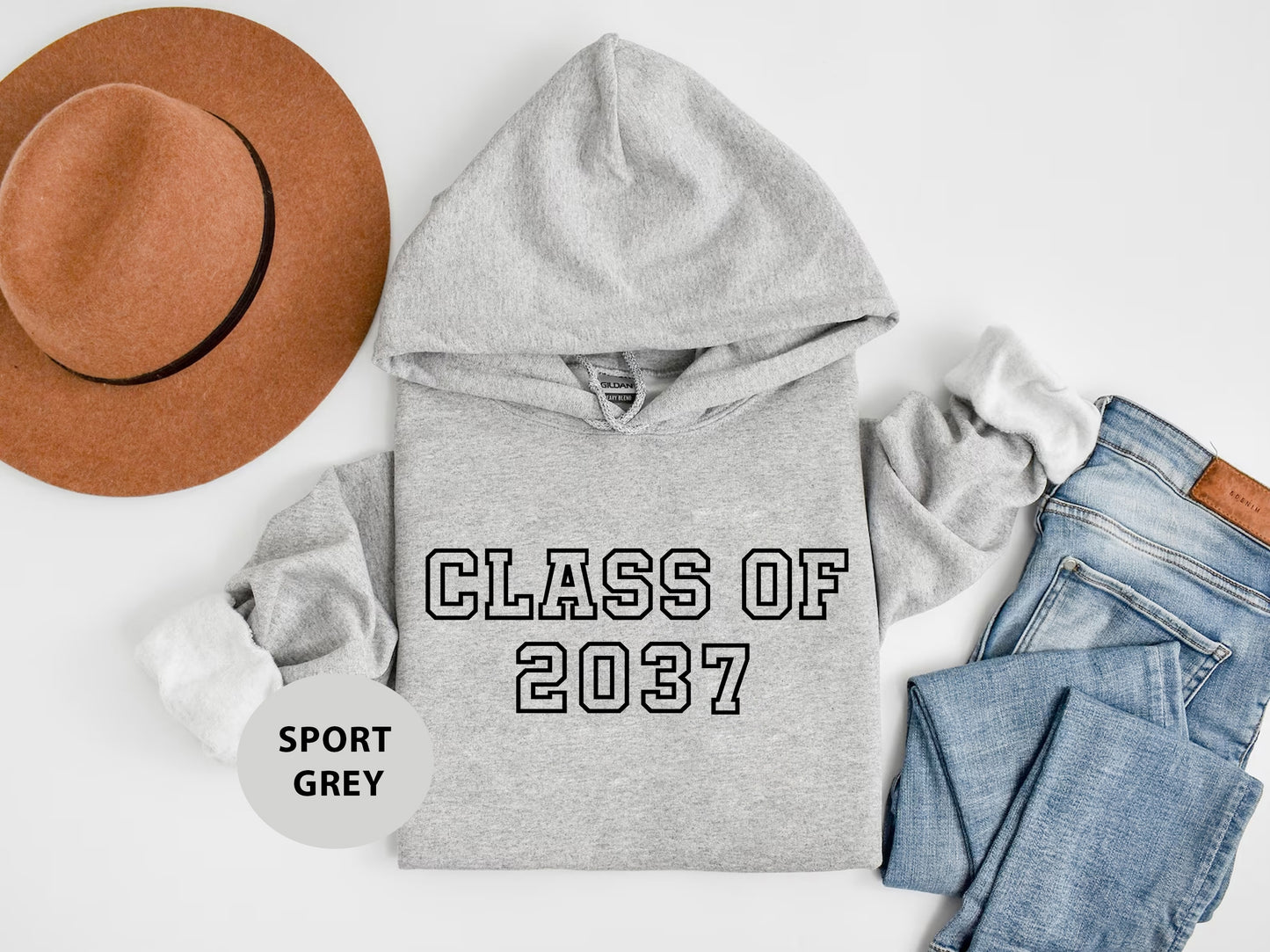 a gray hoodie with the class of 2021 printed on it