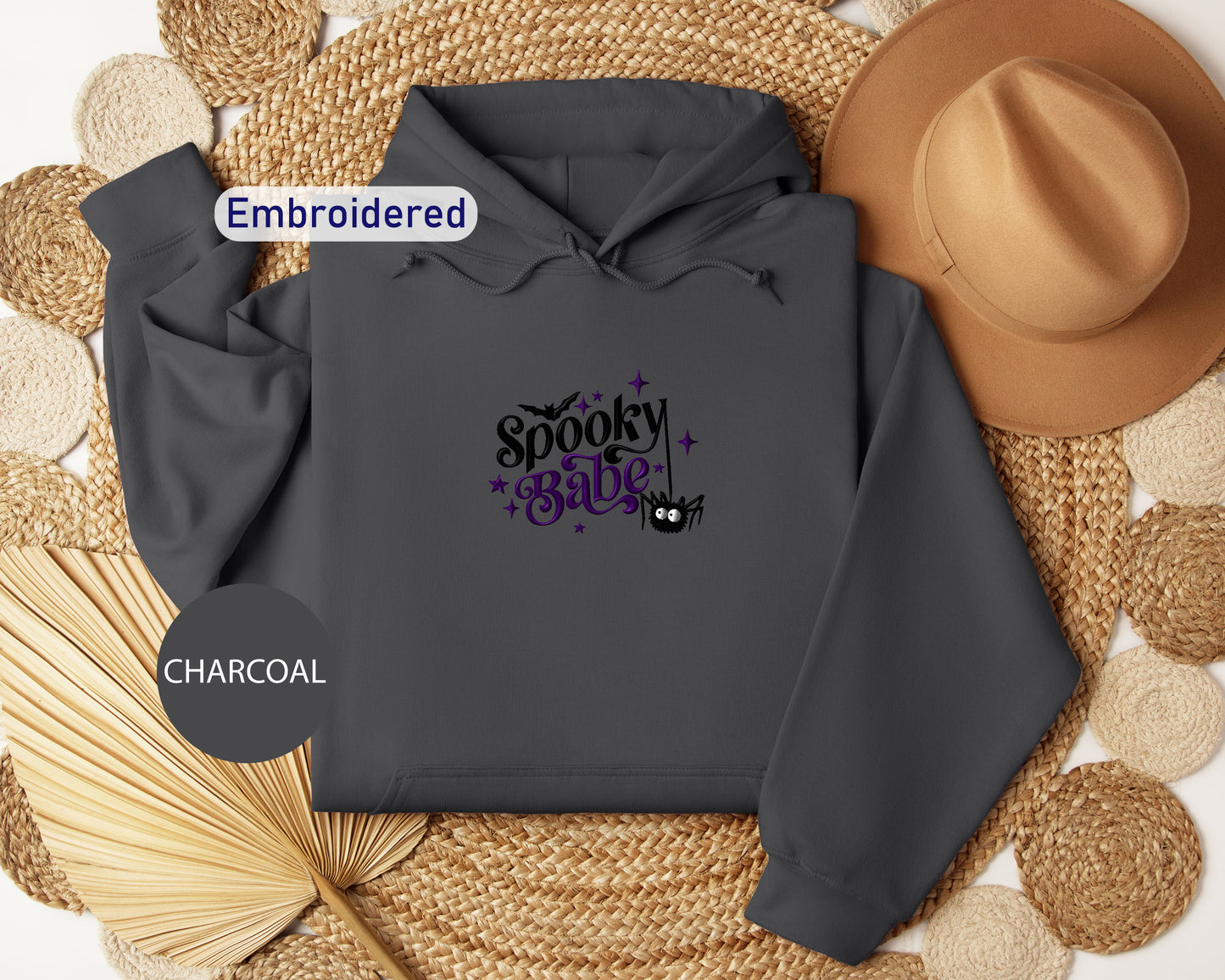 a gray hoodie with the words spooky purple on it