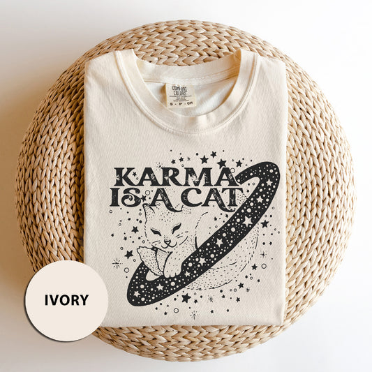 Comfort Colors T-Shirt for Cat Lovers - Unique "Karma is a Cat" Printed Shirt - Perfect Whimsical Gift