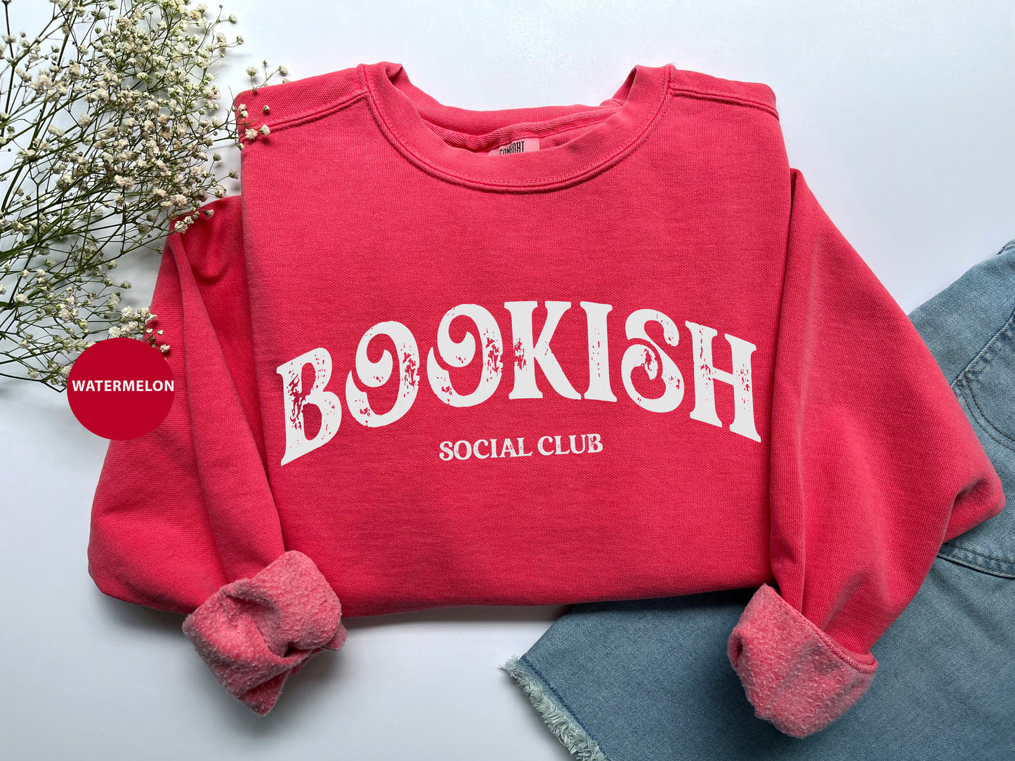 a red sweatshirt with the words bookish on it